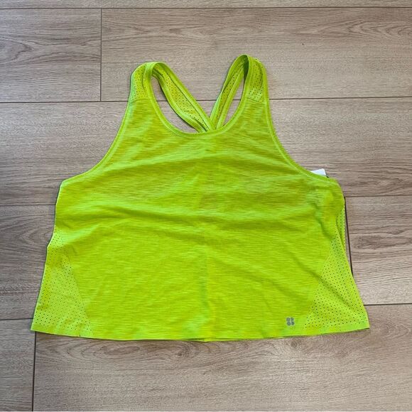 Sweaty Betty Lime Green Pulse Running Tank Top Mesh Crop Size XL - Picture 1 of 5